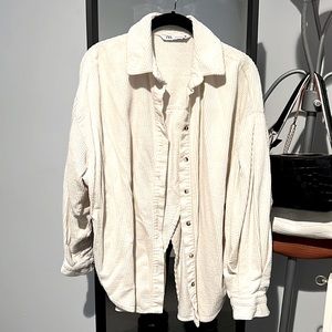 Ribbed Off-White Shacket w/ Back Detail